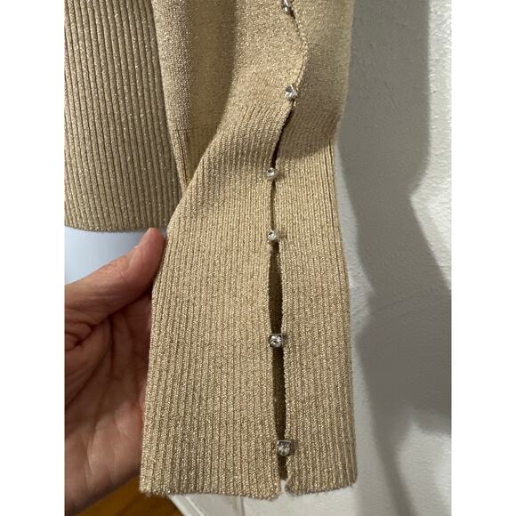 VTG Y2K Cache Gold Rhinestone Turtleneck Tunic M City Nights Holiday New Years - Picture 4 of 15